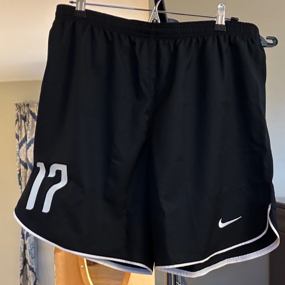 Nike Men's Black Soccer Shorts with White Accents